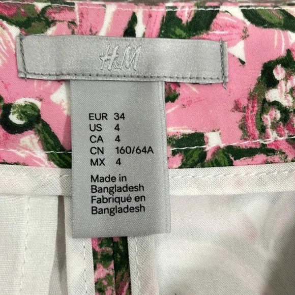 NWOT H&M Ankle Length Pink Green Floral Dress Pant 4 - Picture 14 of 16